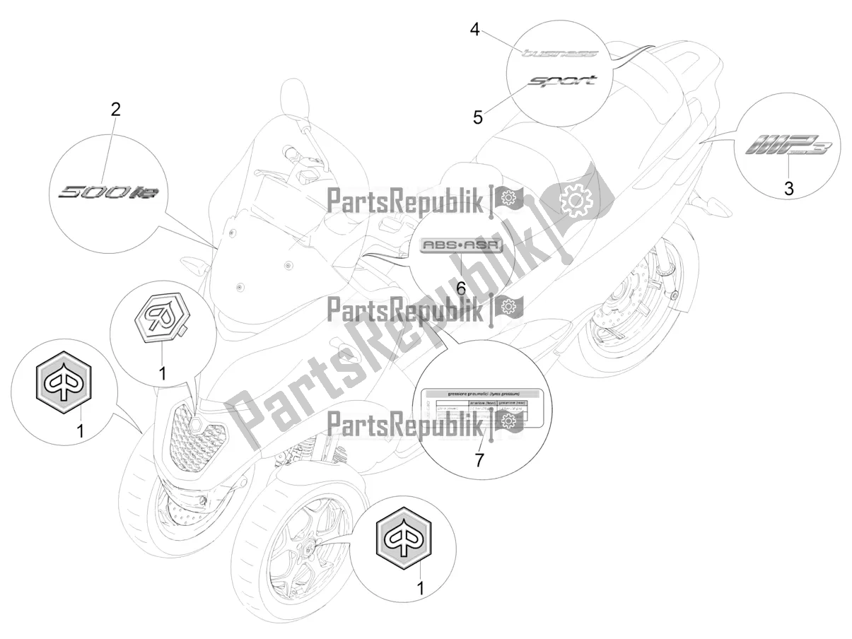 Toutes les pièces pour le Plaques - Emblèmes du Piaggio MP3 500 LT Sport-Business ABS 2017