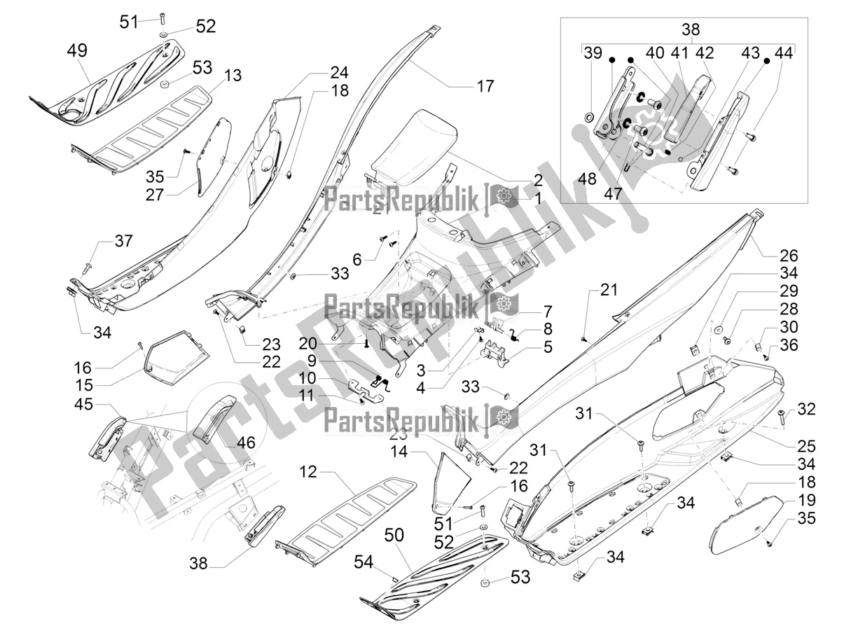 All parts for the Central Cover - Footrests of the Piaggio MP3 500 LT Sport-Business ABS 2018