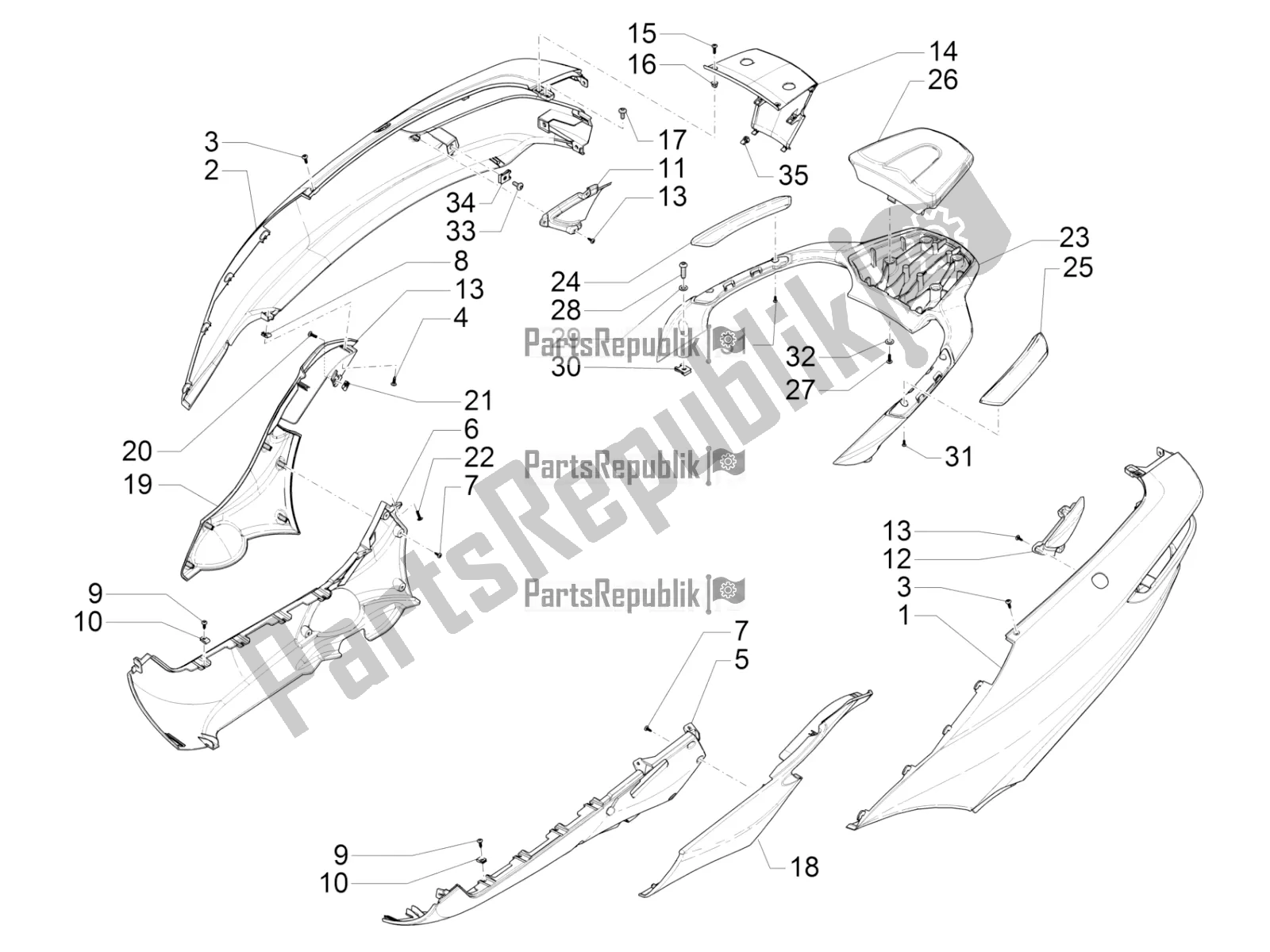 Toutes les pièces pour le Couvercle Latéral - Spoiler du Piaggio MP3 500 LT Sport-Business ABS 2018