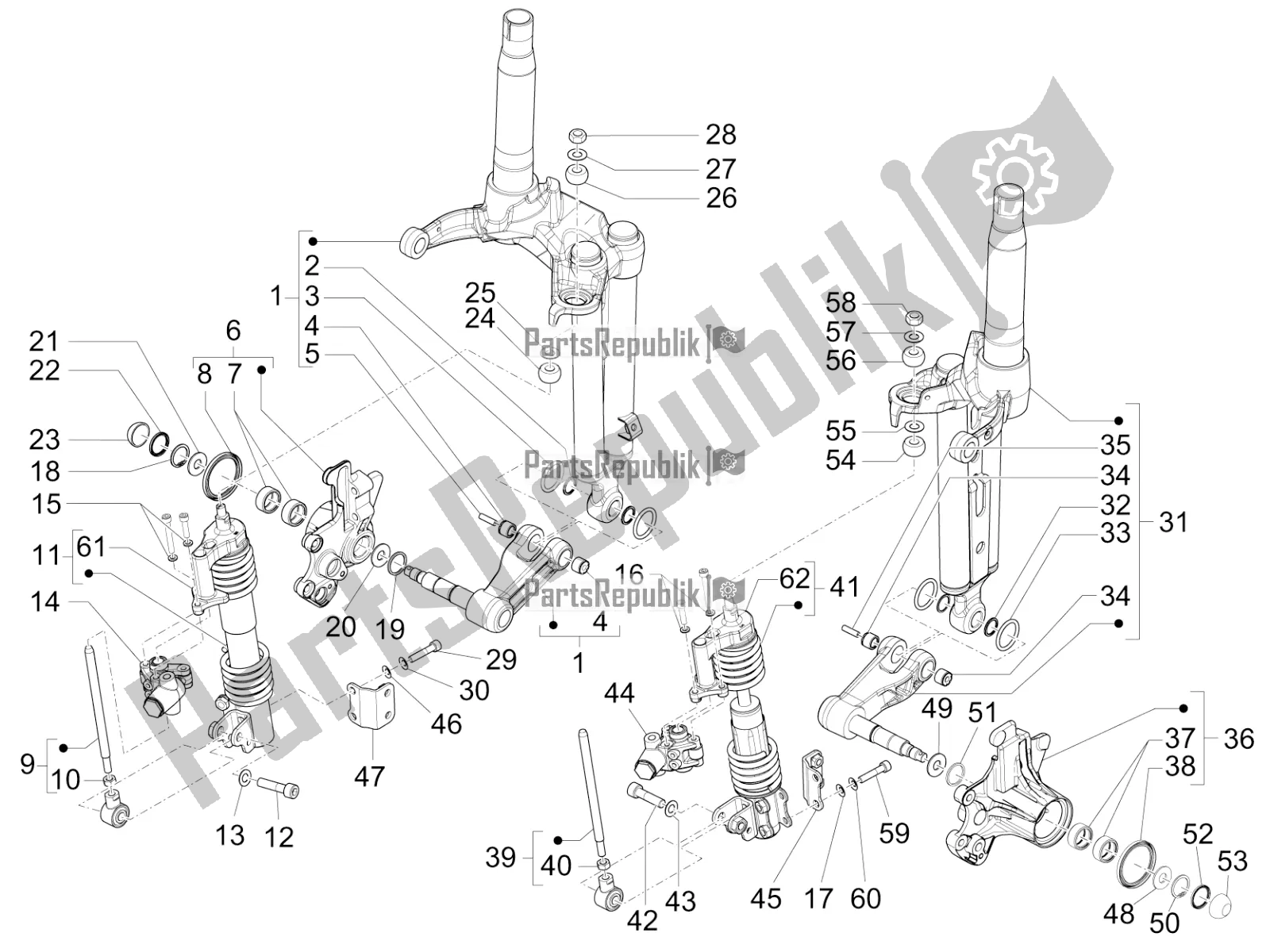 Todas las partes para Componentes De La Horquilla (mingxing) de Piaggio MP3 500 Maxi Sport ABS 2019