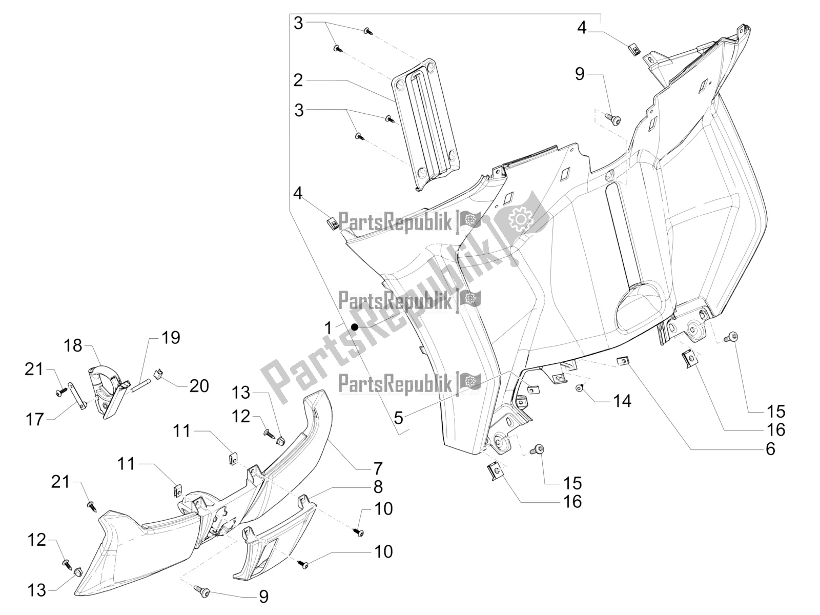 Todas las partes para Guantera Frontal - Panel De Rodilleras de Piaggio MP3 500 Maxi Sport ABS 2019