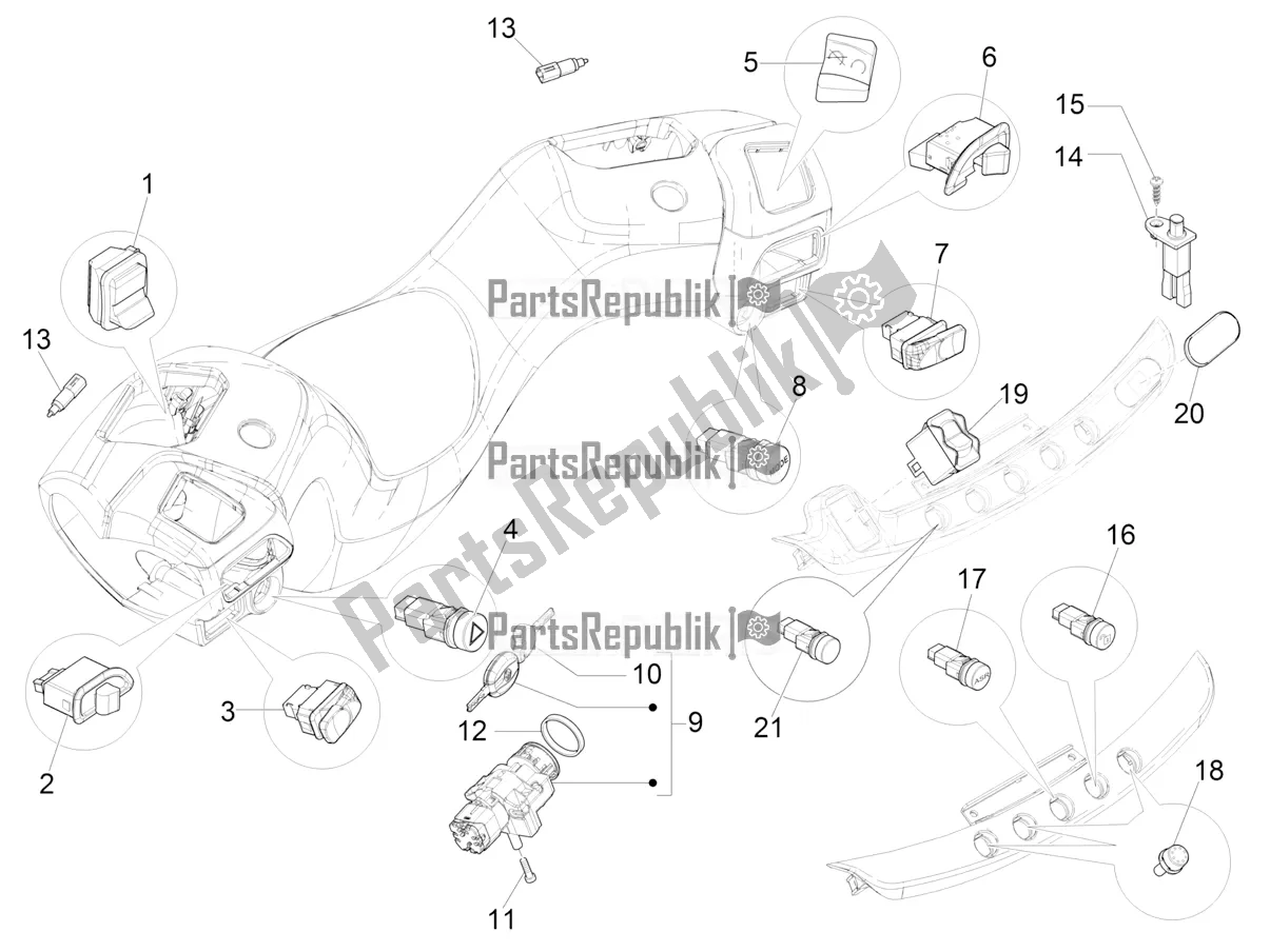Alle onderdelen voor de Keuzeschakelaars - Schakelaars - Knoppen van de Piaggio MP3 500 Maxi Sport ABS 2019