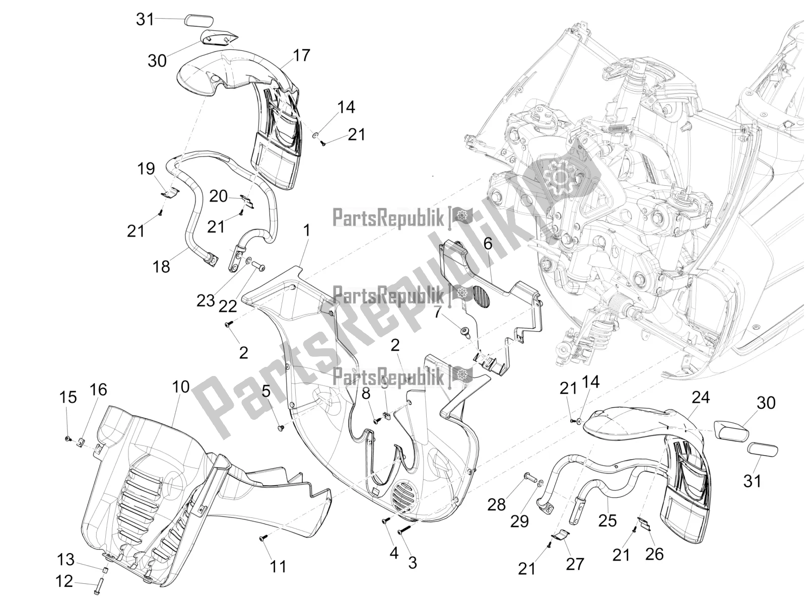 Todas las partes para Carcasa De La Rueda - Guardabarros de Piaggio MP3 500 Maxi Sport ABS 2019