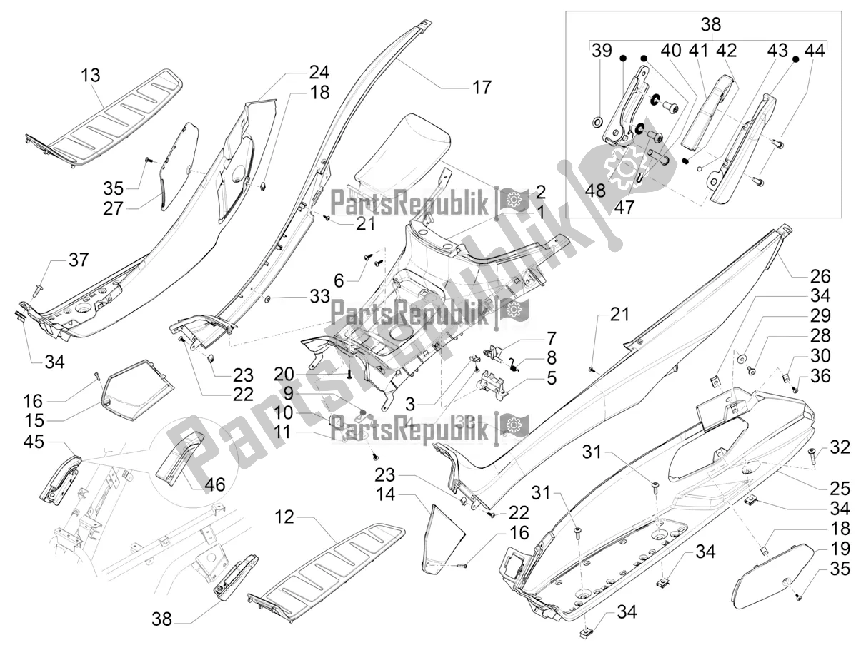 Toutes les pièces pour le Housse Centrale - Repose-pieds du Piaggio MP3 500 Maxi Sport ABS 2020