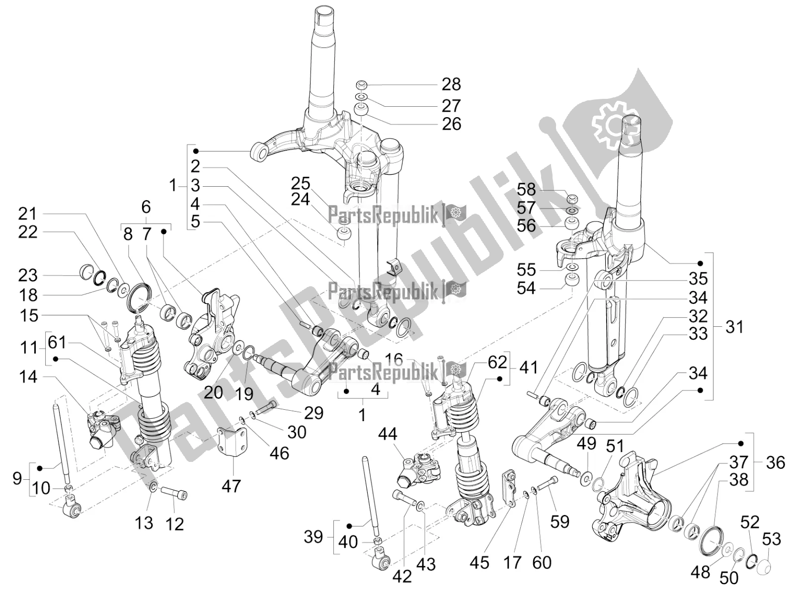 Todas las partes para Componentes De La Horquilla (mingxing) de Piaggio MP3 500 Maxi Sport ABS 2020