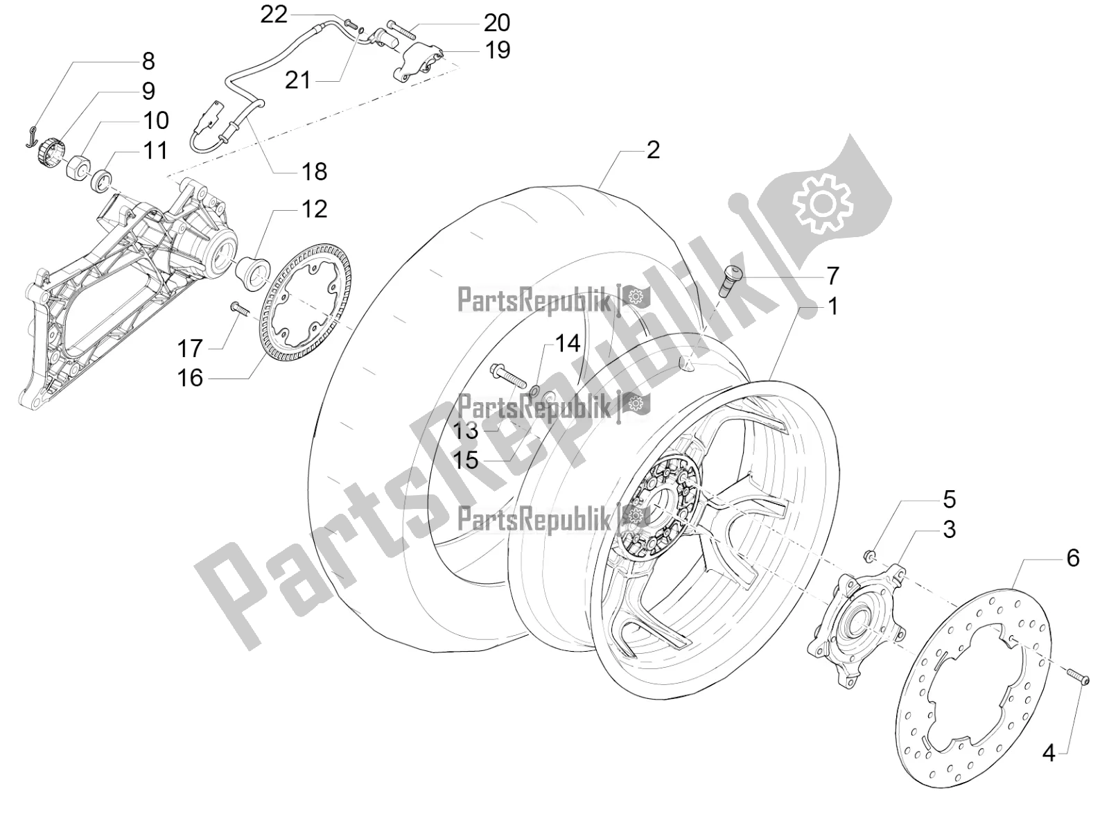 All parts for the Rear Wheel of the Piaggio MP3 500 Maxi Sport ABS 2020