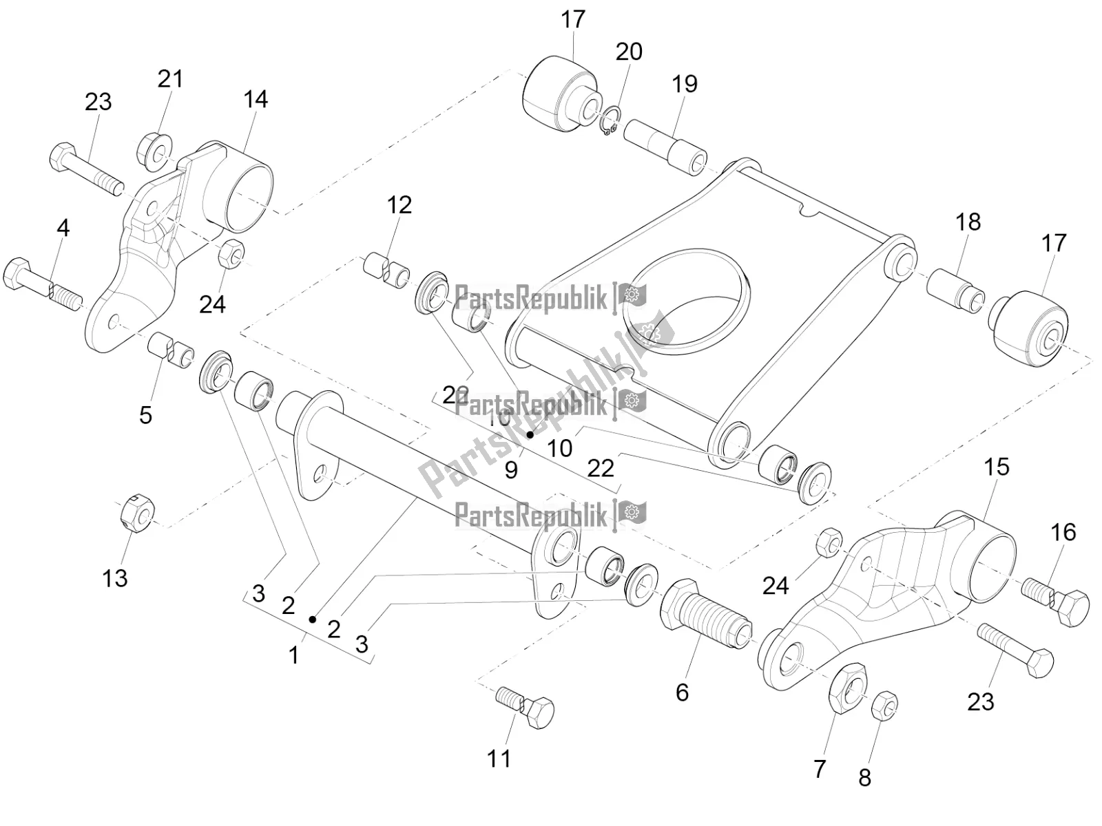 All parts for the Swinging Arm of the Piaggio MP3 500 Maxi Sport ABS 2020