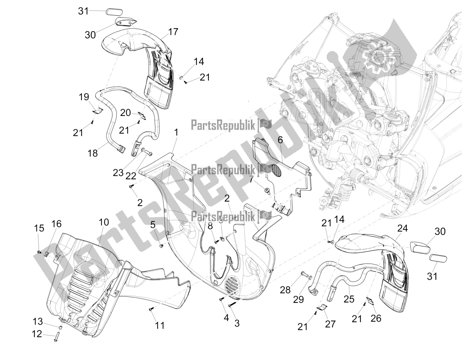 Todas las partes para Carcasa De La Rueda - Guardabarros de Piaggio MP3 500 Maxi Sport ABS 2020