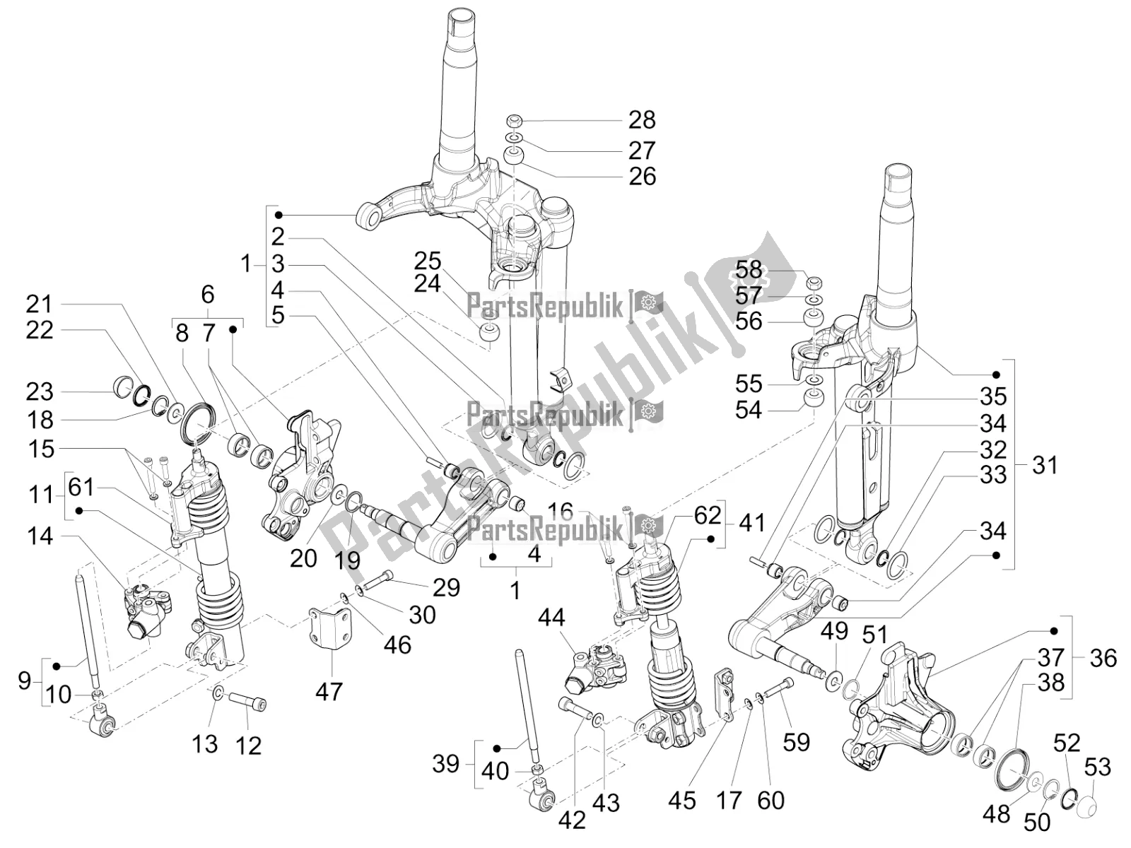 Toutes les pièces pour le Composants De La Fourche (mingxing) du Piaggio MP3 500 Maxi Sport ABS 2021