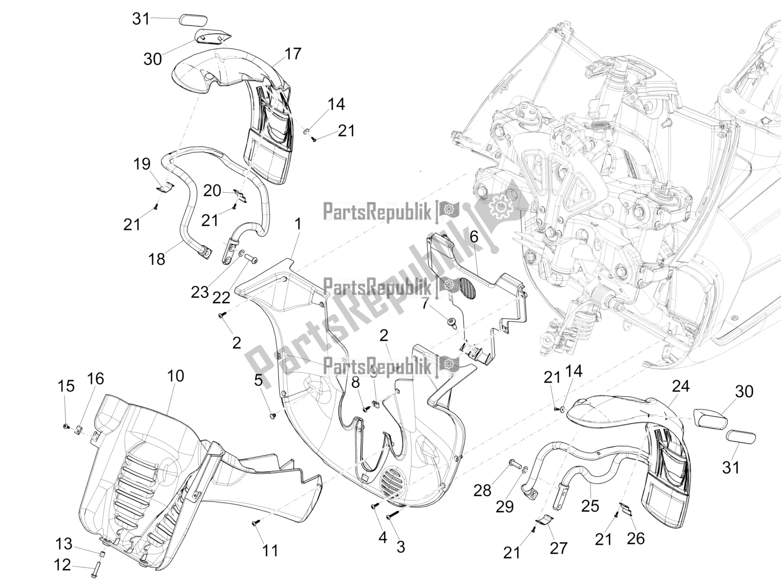 Toutes les pièces pour le Logement De Roue - Garde-boue du Piaggio MP3 500 Maxi Sport ABS 2021