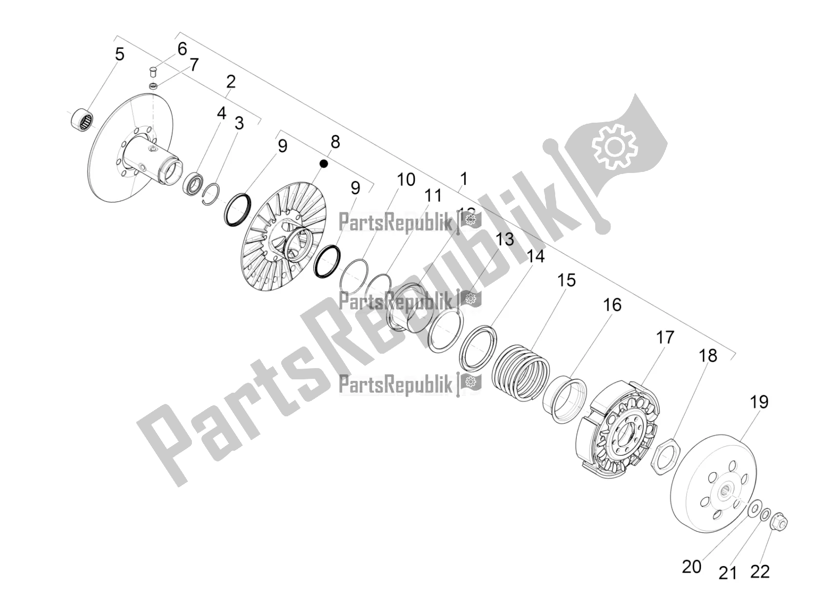 All parts for the Driven Pulley of the Piaggio MP3 500 Maxi Sport ABS 2022