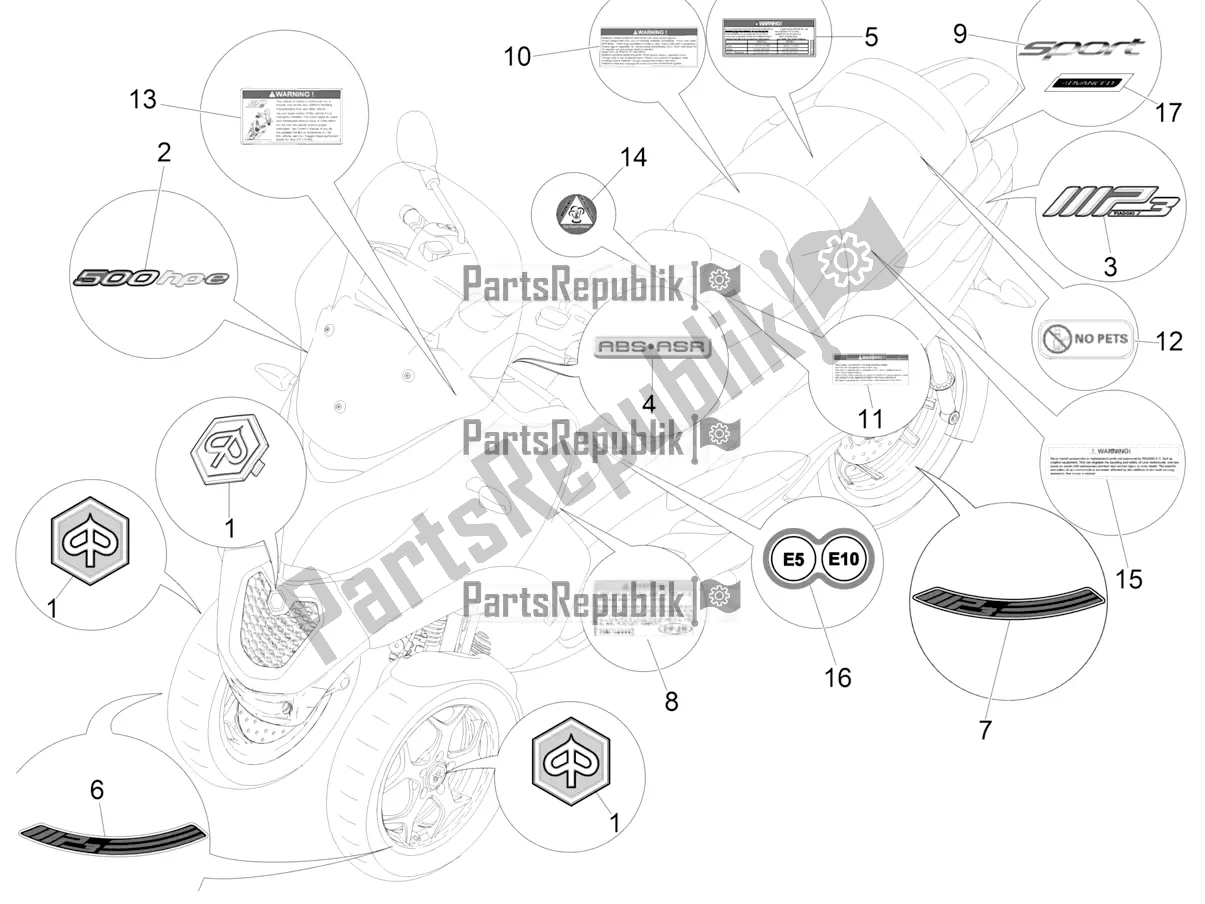 Alle onderdelen voor de Borden - Emblemen van de Piaggio MP3 500 Maxi Sport ABS 2022