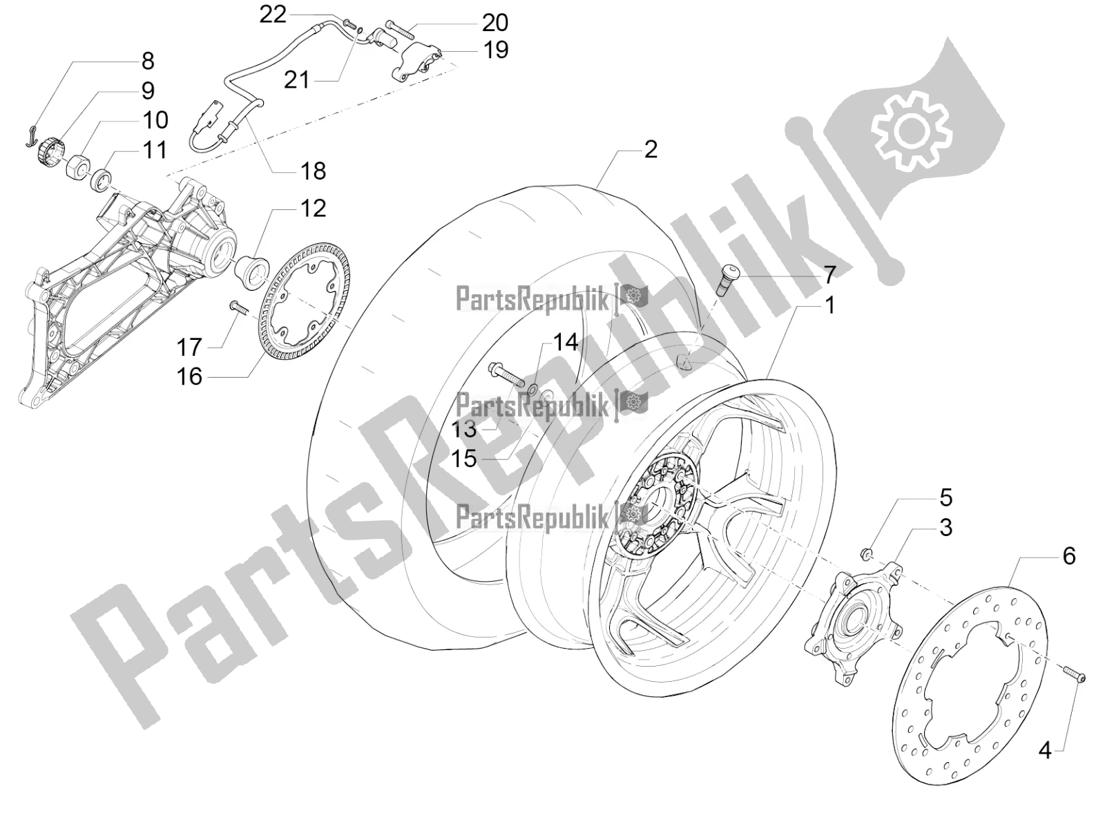 All parts for the Rear Wheel of the Piaggio MP3 500 Maxi Sport ABS 2022