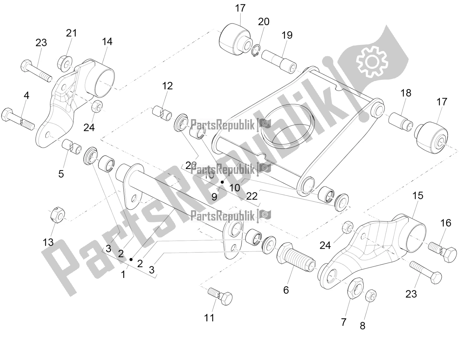 Toutes les pièces pour le Bras Oscillant du Piaggio MP3 500 Maxi Sport ABS 2022