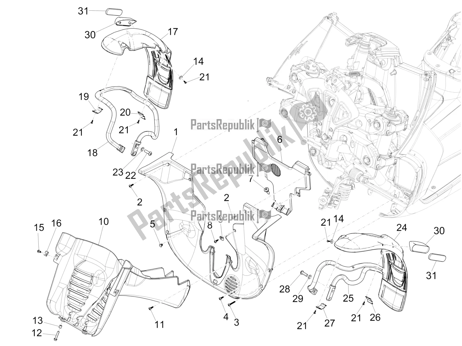 All parts for the Wheel Huosing - Mudguard of the Piaggio MP3 500 Maxi Sport ABS 2022