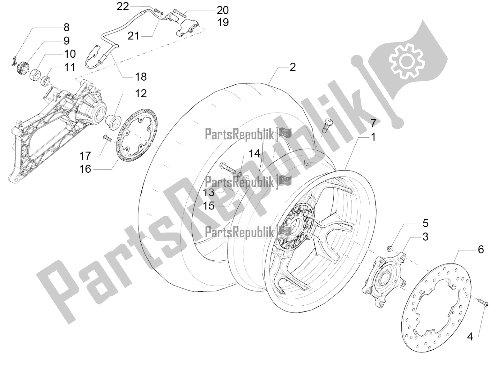 Toutes les pièces pour le Roue Arrière du Piaggio MP3 500 Maxi Sport Business ABS 2018