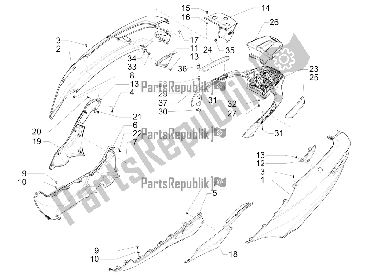 Toutes les pièces pour le Couvercle Latéral - Spoiler du Piaggio MP3 500 Maxi Sport Business ABS 2018