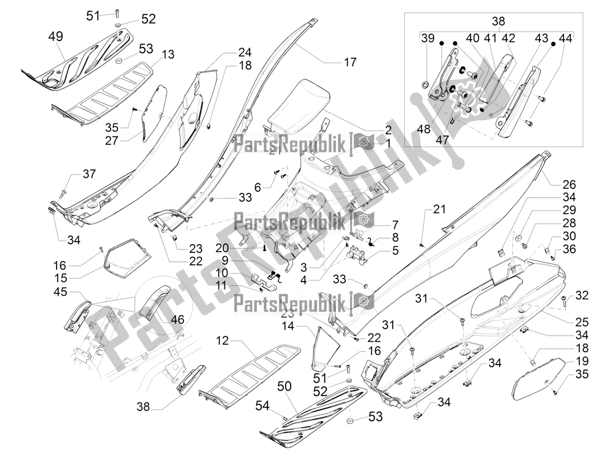 Todas las partes para Cubierta Central - Reposapiés de Piaggio MP3 500 Maxi Sport Business ABS 2019