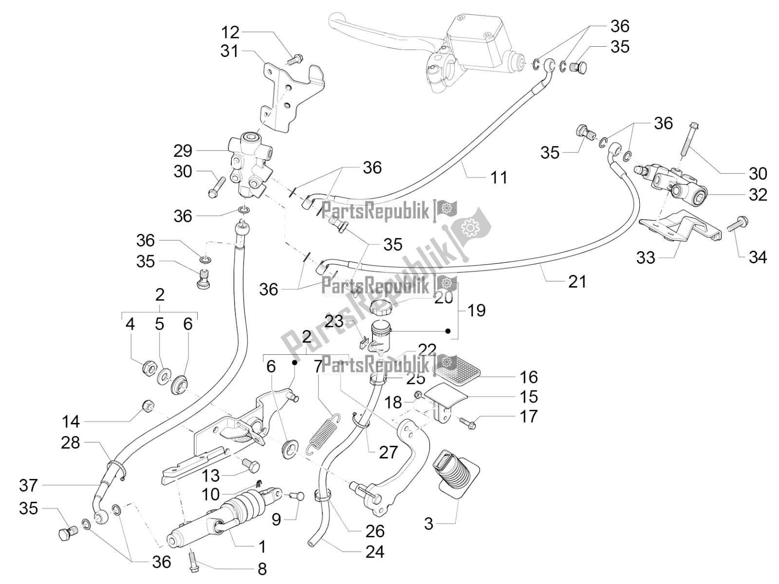 All parts for the Control Pedals - Levers of the Piaggio MP3 500 Maxi Sport Business ABS 2019