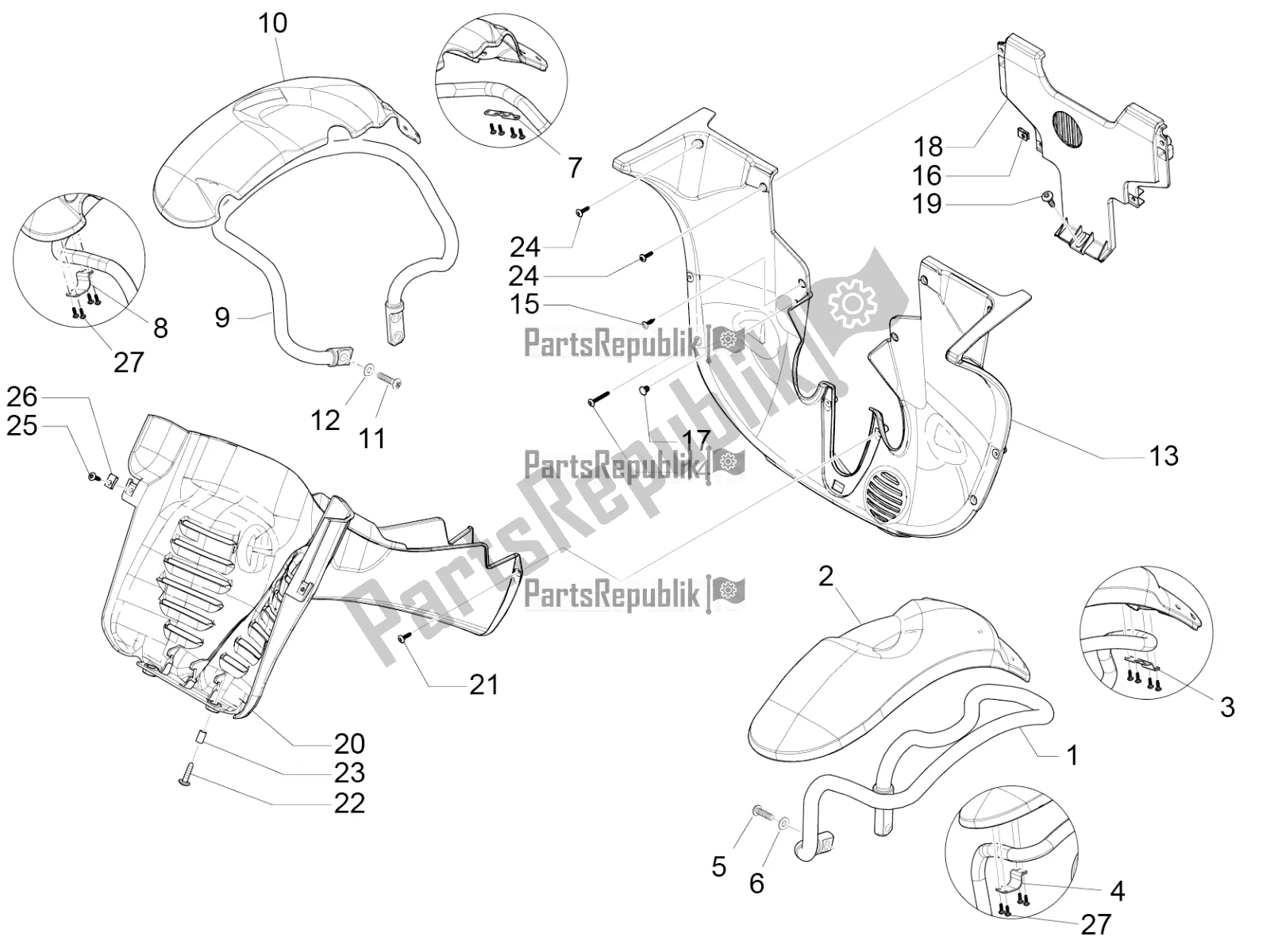 Tutte le parti per il Passaruota - Parafango del Piaggio MP3 500 Maxi Sport Business ABS 2019