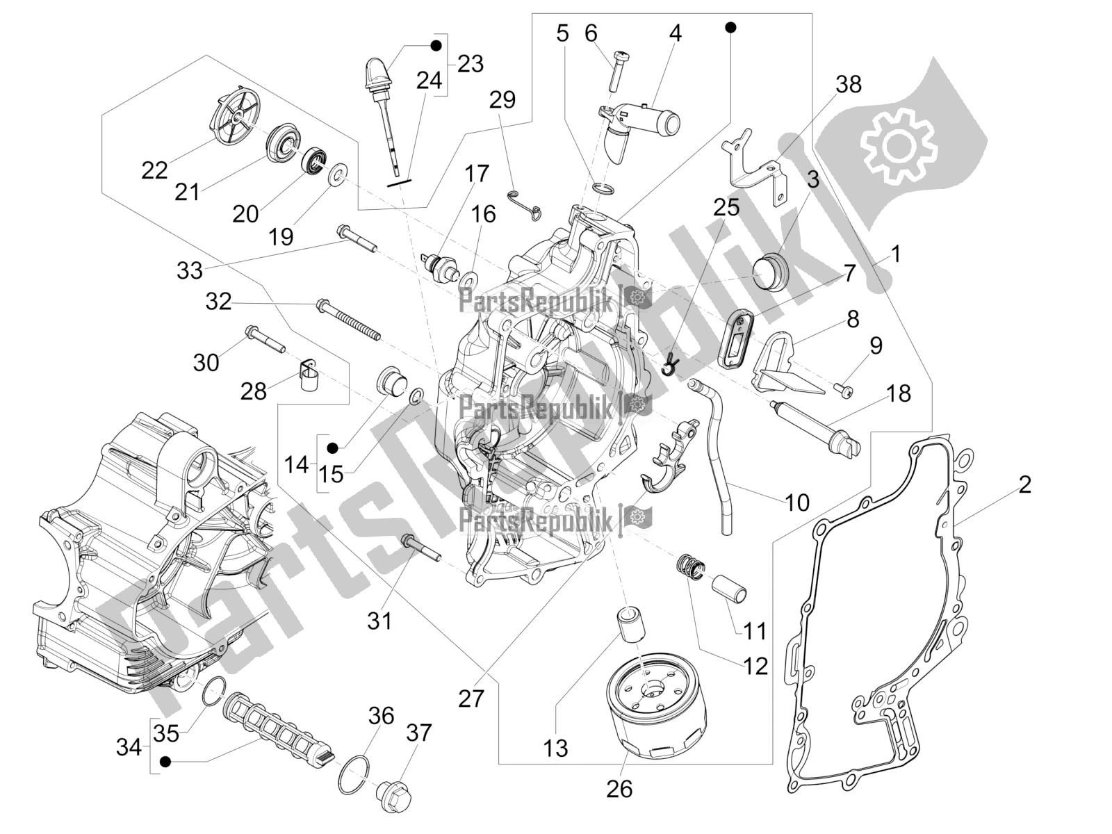 Tutte le parti per il Coperchio Magnete Volano - Filtro Olio del Piaggio MP3 500 Maxi Sport-Business-Advanced 2020
