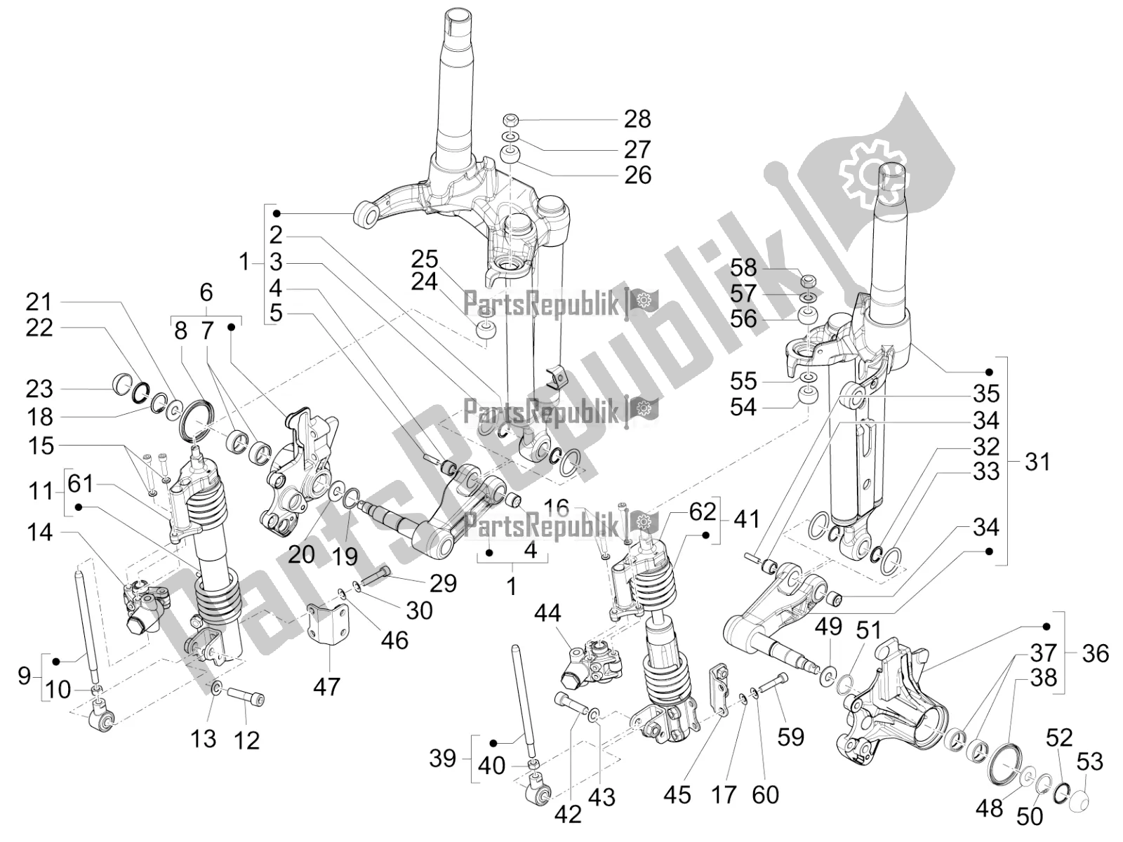 Toutes les pièces pour le Composants De La Fourche (mingxing) du Piaggio MP3 500 Maxi Sport-Business-Advanced 2020