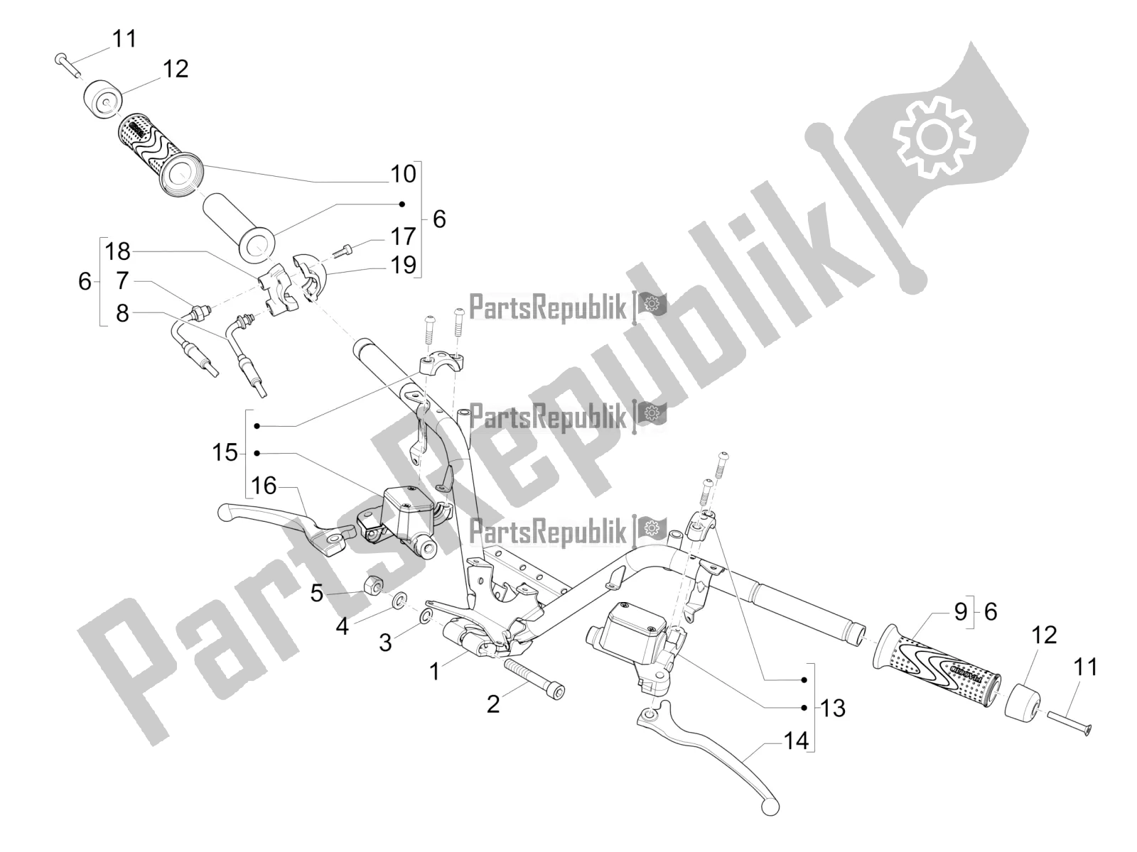 All parts for the Handlebars - Master Cil. Of the Piaggio MP3 500 Maxi Sport-Business-Advanced 2020