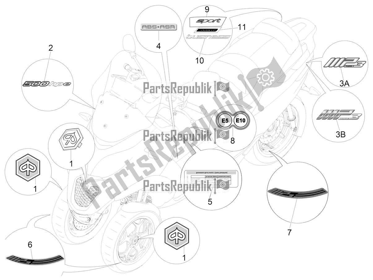 Tutte le parti per il Piatti - Emblemi del Piaggio MP3 500 Maxi Sport-Business-Advanced 2020