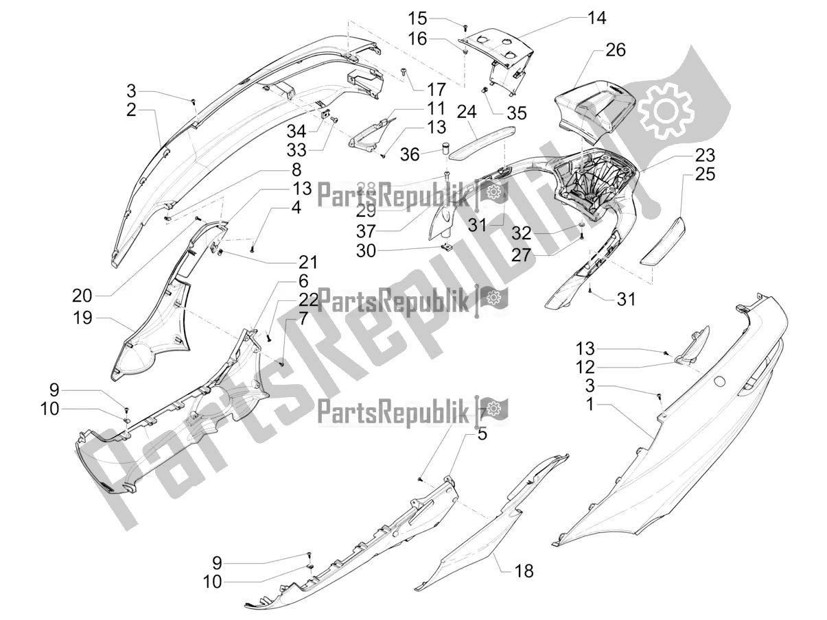 Toutes les pièces pour le Couvercle Latéral - Spoiler du Piaggio MP3 500 Maxi Sport-Business-Advanced 2020