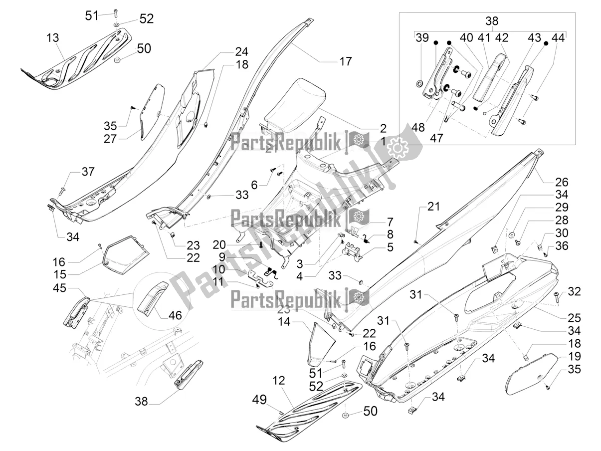 Todas las partes para Cubierta Central - Reposapiés de Piaggio MP3 500 Sport Advanced 2021