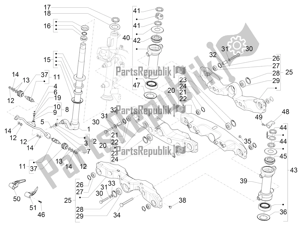 All parts for the Fork/steering Tube - Steering Bearing Unit of the Piaggio MP3 500 Sport Advanced 2021