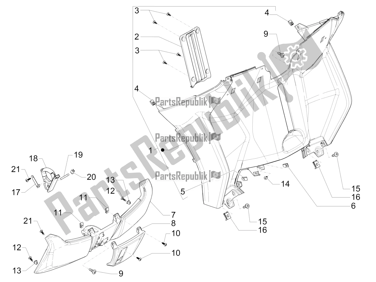 Todas las partes para Guantera Frontal - Panel De Rodilleras de Piaggio MP3 500 Sport Advanced 2021