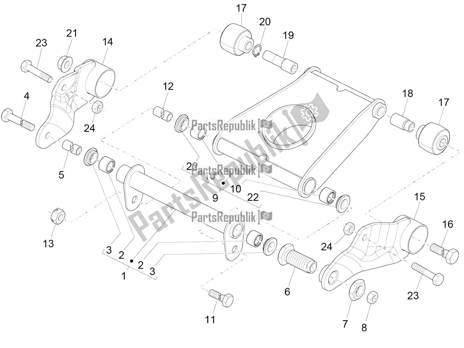 All parts for the Swinging Arm of the Piaggio MP3 500 Sport Advanced 2021