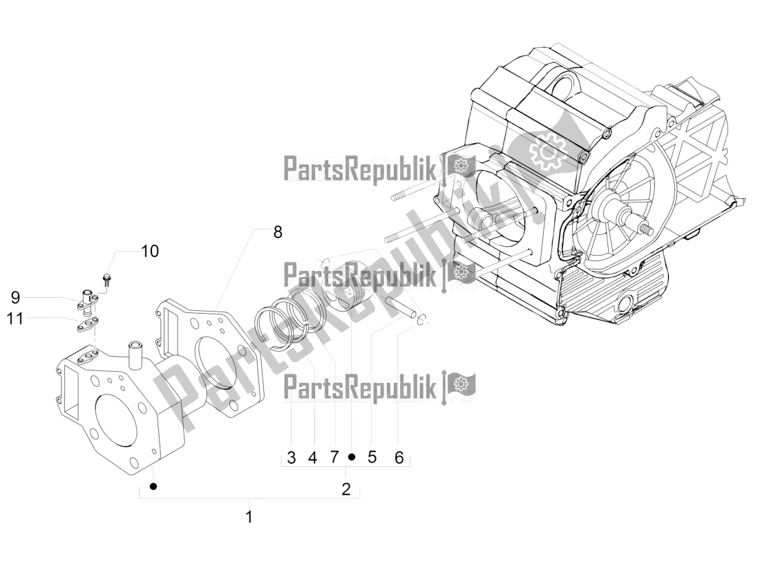 Alle onderdelen voor de Cilinder-zuiger-pols-peneenheid van de Piaggio MP3 500 Sport Advanced 2022