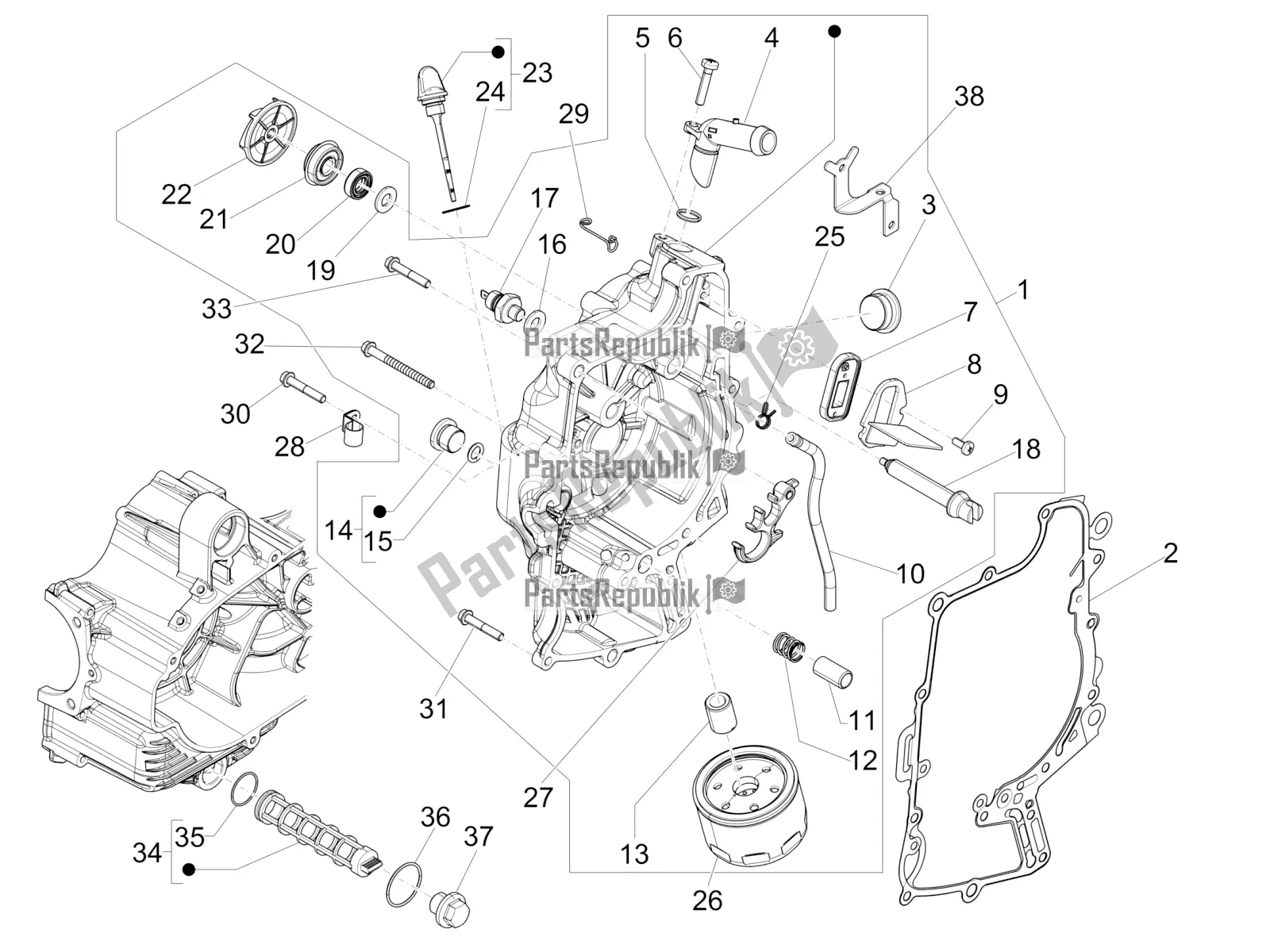 All parts for the Flywheel Magneto Cover - Oil Filter of the Piaggio MP3 500 Sport Advanced 2022