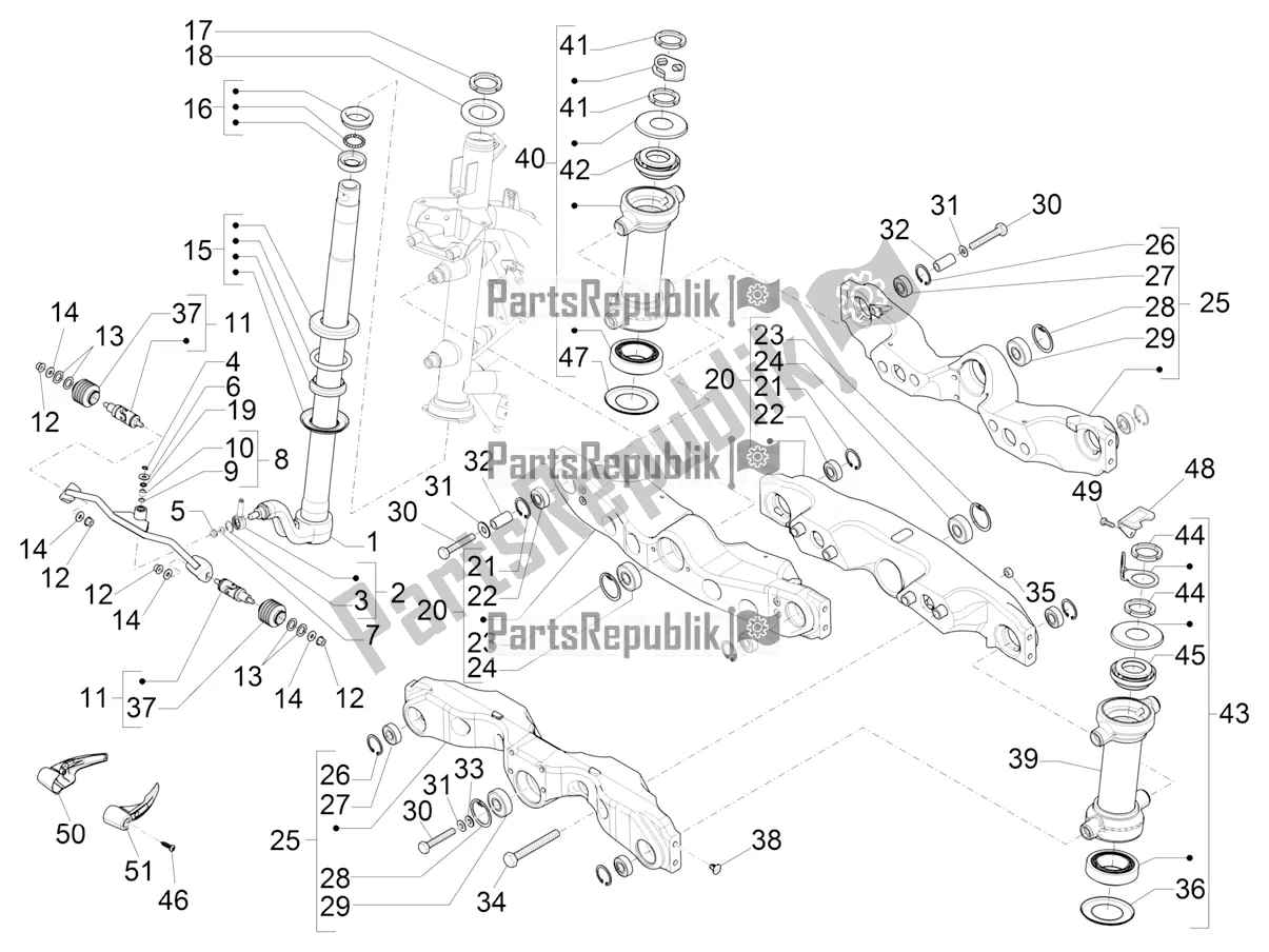 Alle onderdelen voor de Vork / Stuurbuis - Stuurlagereenheid van de Piaggio MP3 500 Sport Advanced 2022