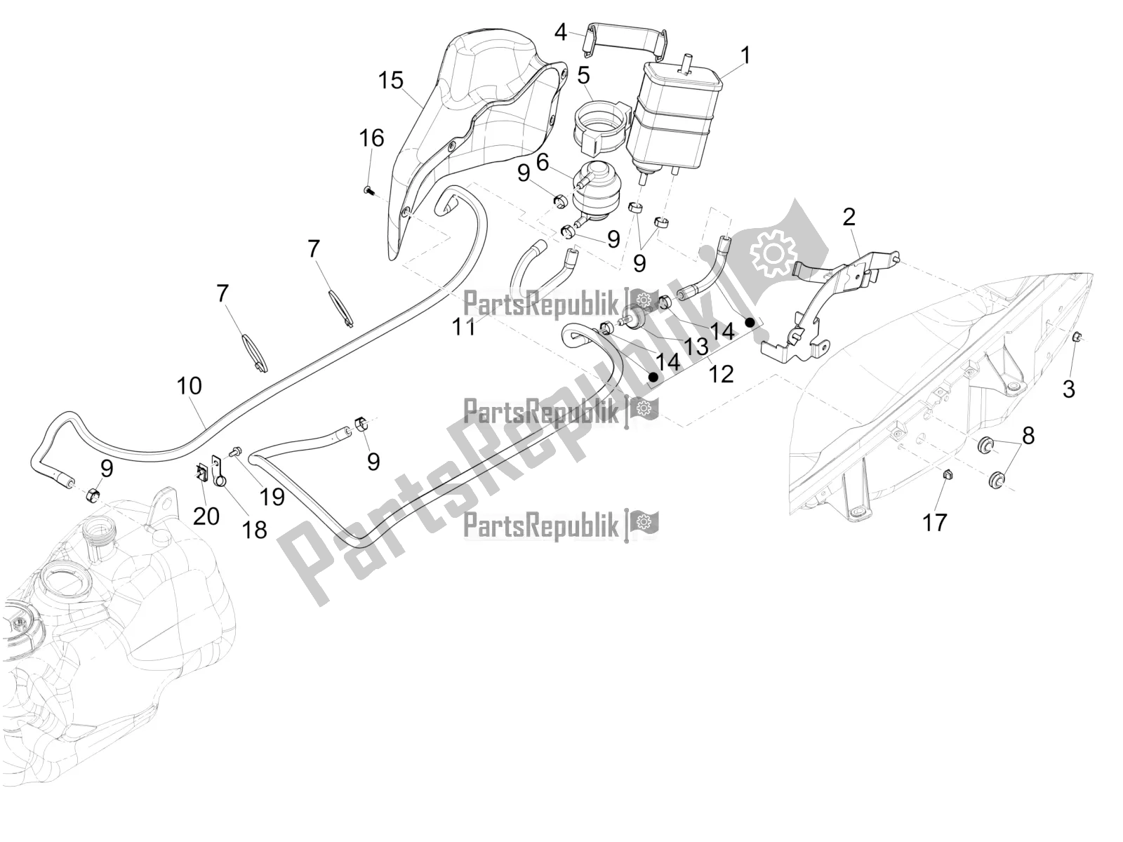 Tutte le parti per il Sistema Anti-percolazione del Piaggio MP3 500 Sport Business ABS USA 2016