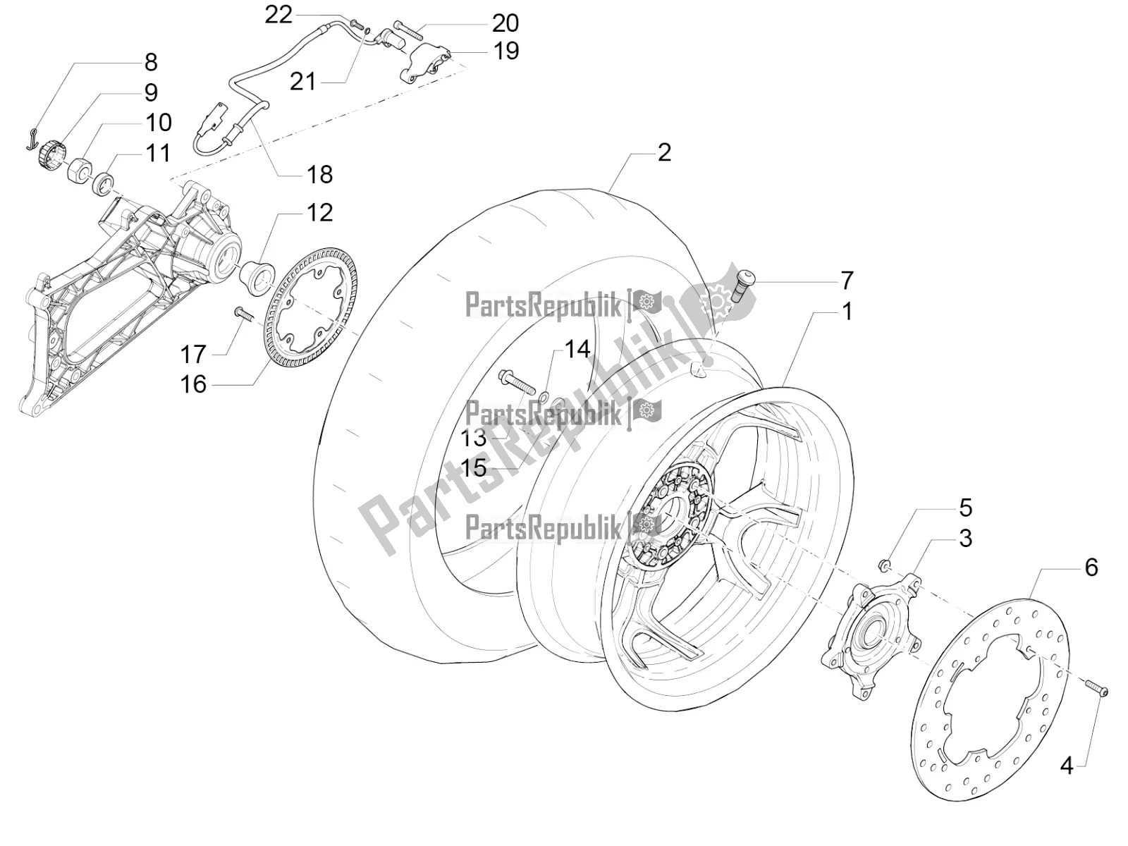 Todas las partes para Rueda Trasera de Piaggio MP3 500 Sport Business ABS USA 2016