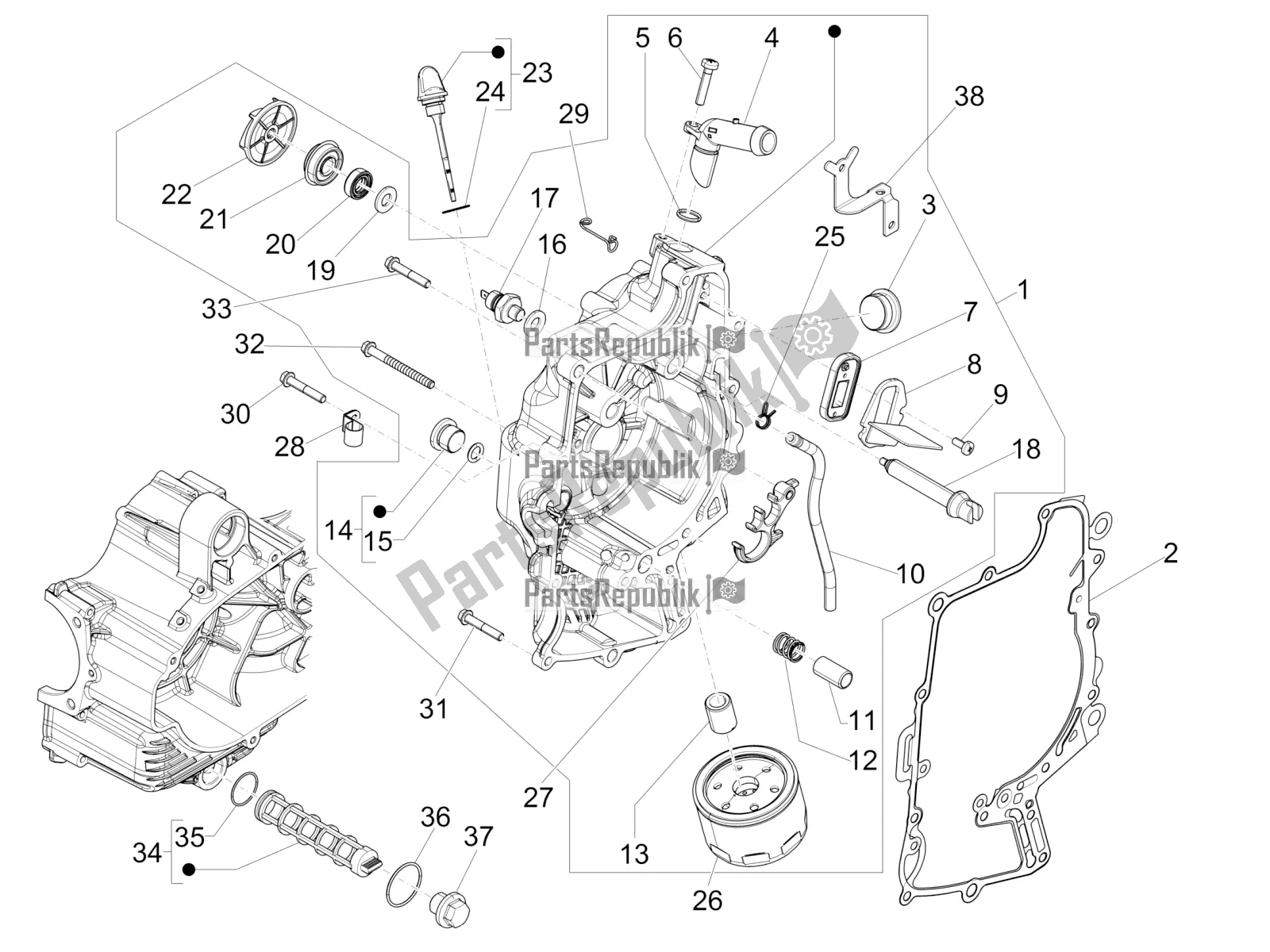 Toutes les pièces pour le Couvercle Magnéto Volant - Filtre à Huile du Piaggio MP3 500 Sport Business ABS USA 2017