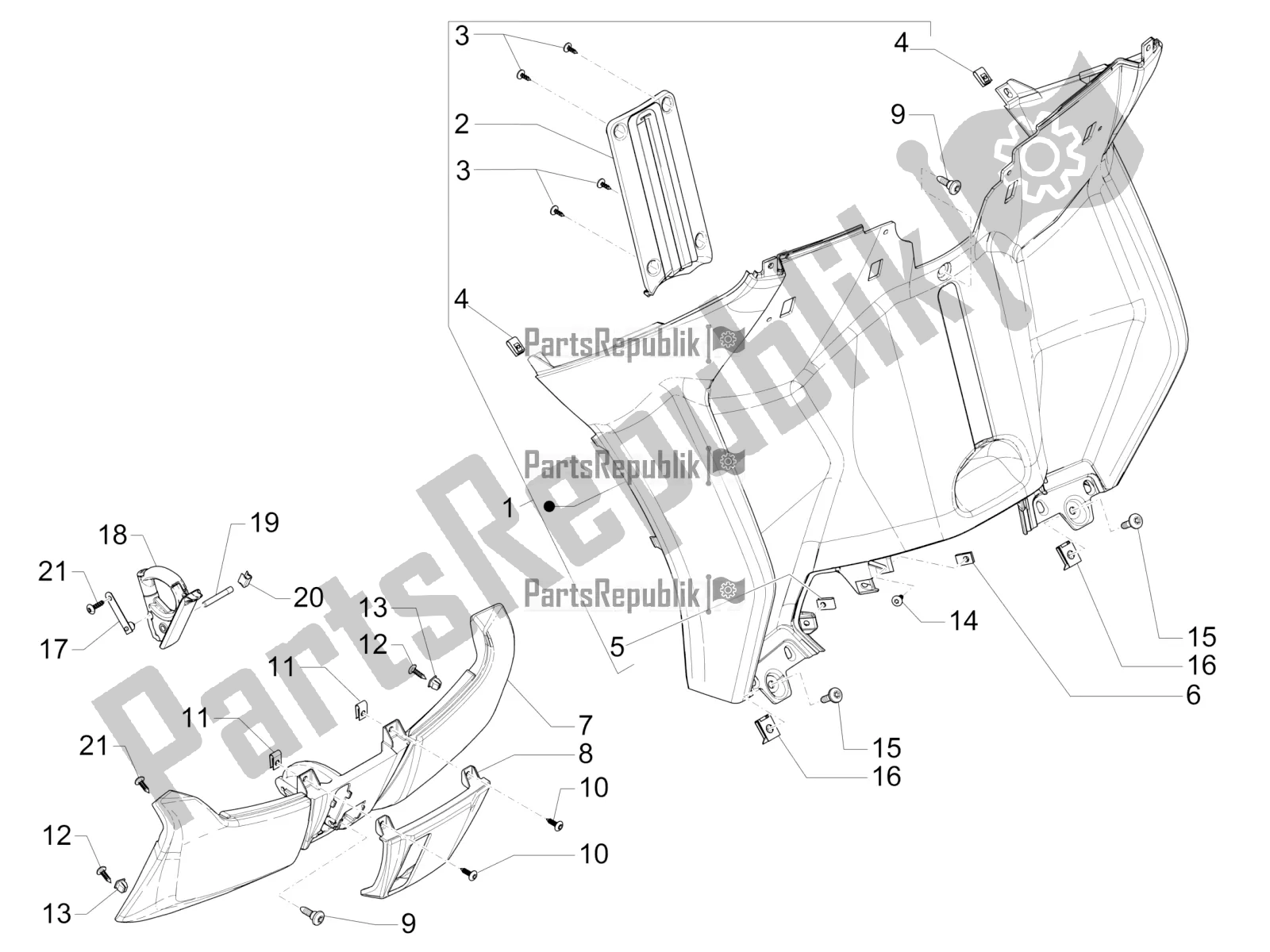 All parts for the Front Glove-box - Knee-guard Panel of the Piaggio MP3 500 Sport Business ABS USA 2017