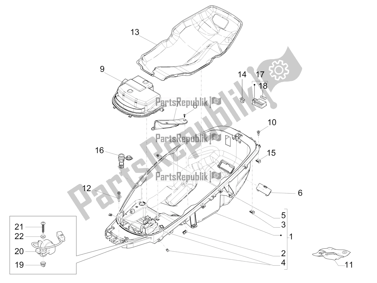 Tutte le parti per il Alloggiamento Casco - Sotto La Sella del Piaggio MP3 500 Sport Business ABS USA 2017