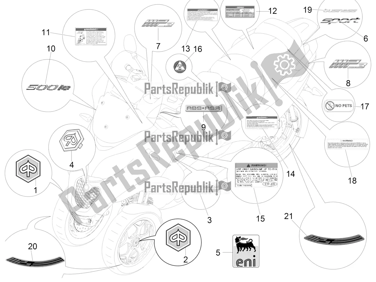 Todas las partes para Placas - Emblemas de Piaggio MP3 500 Sport Business ABS USA 2017