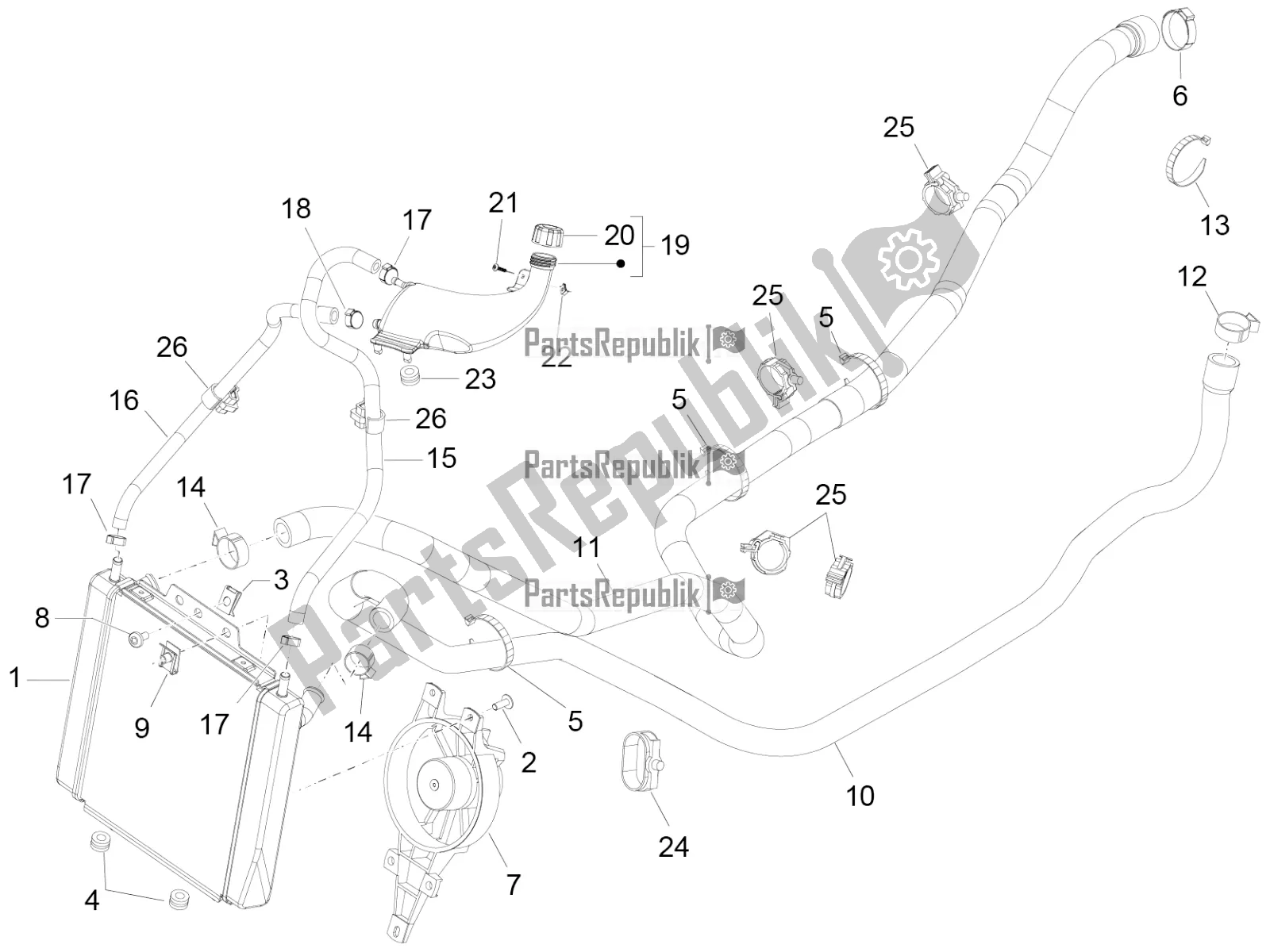 All parts for the Cooling System of the Piaggio MP3 500 Sport Business ABS USA 2018