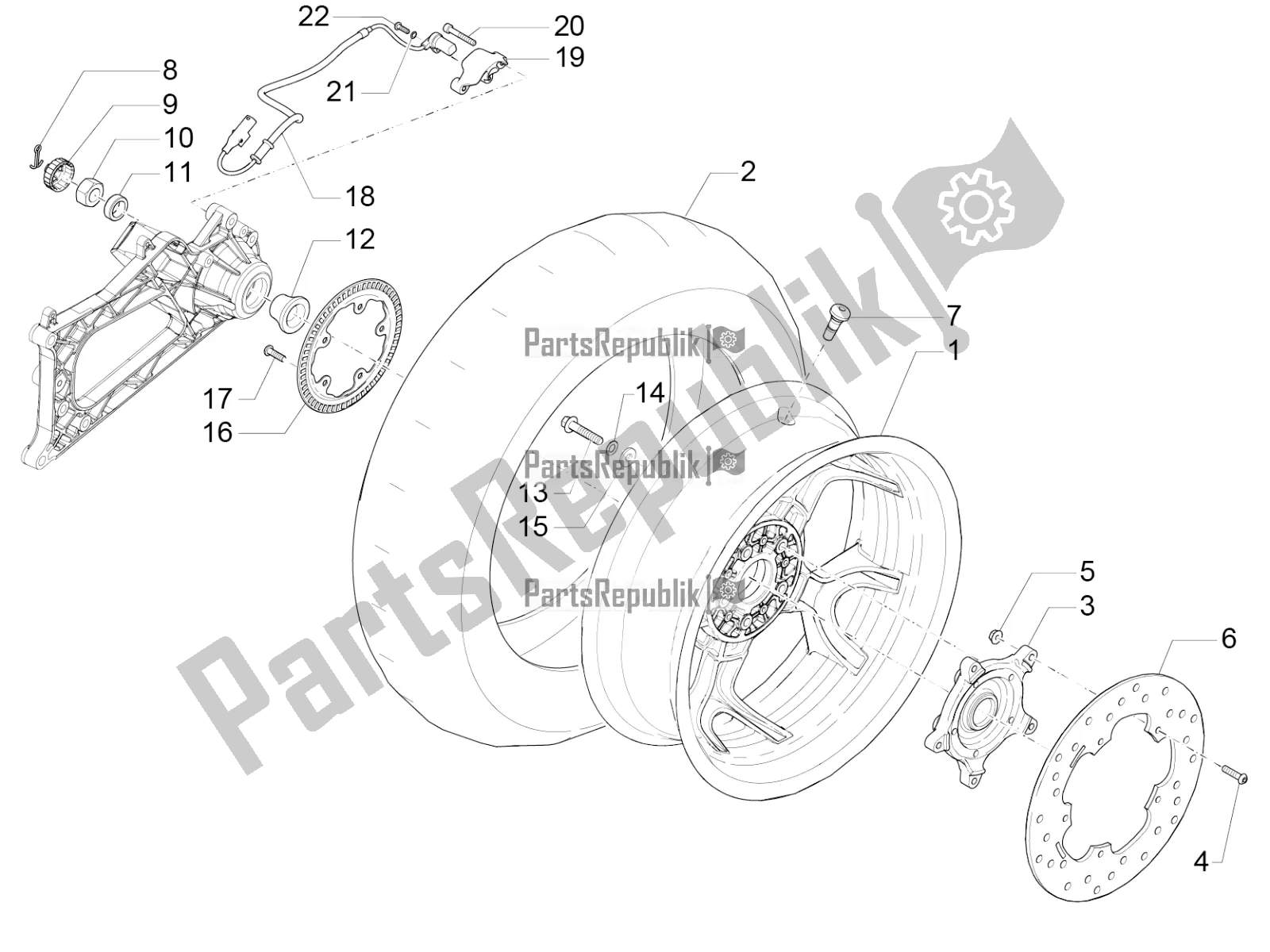 Wszystkie części do Tylne Ko? O Piaggio MP3 500 Sport Business ABS USA 2018