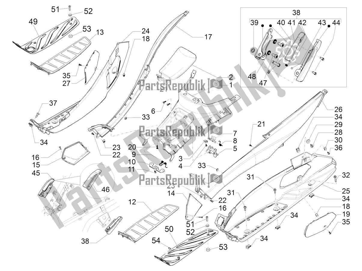 Todas las partes para Cubierta Central - Reposapiés de Piaggio MP3 500 Sport Business ABS USA 2019