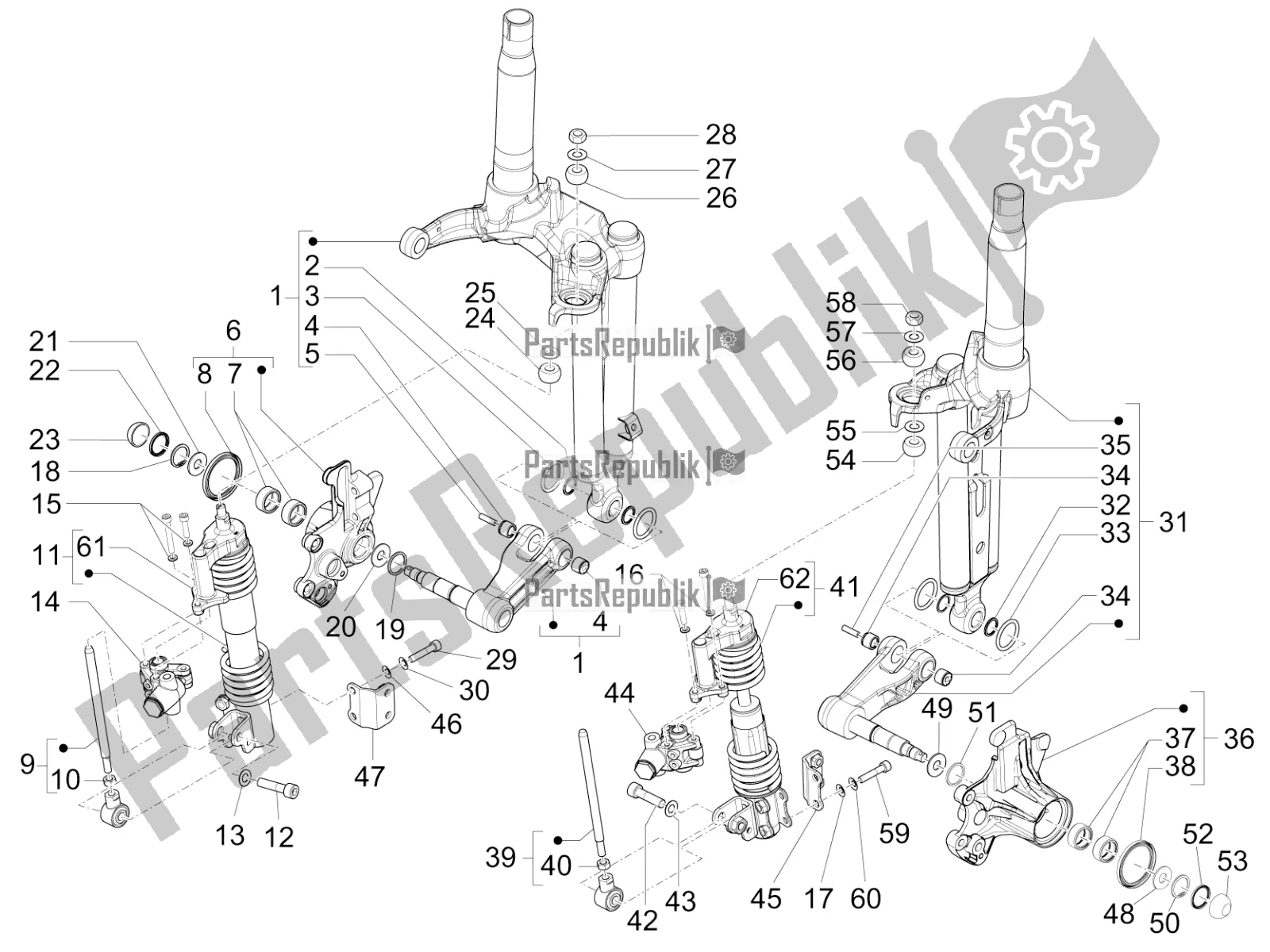 Todas las partes para Componentes De La Horquilla (mingxing) de Piaggio MP3 500 Sport Business ABS USA 2019