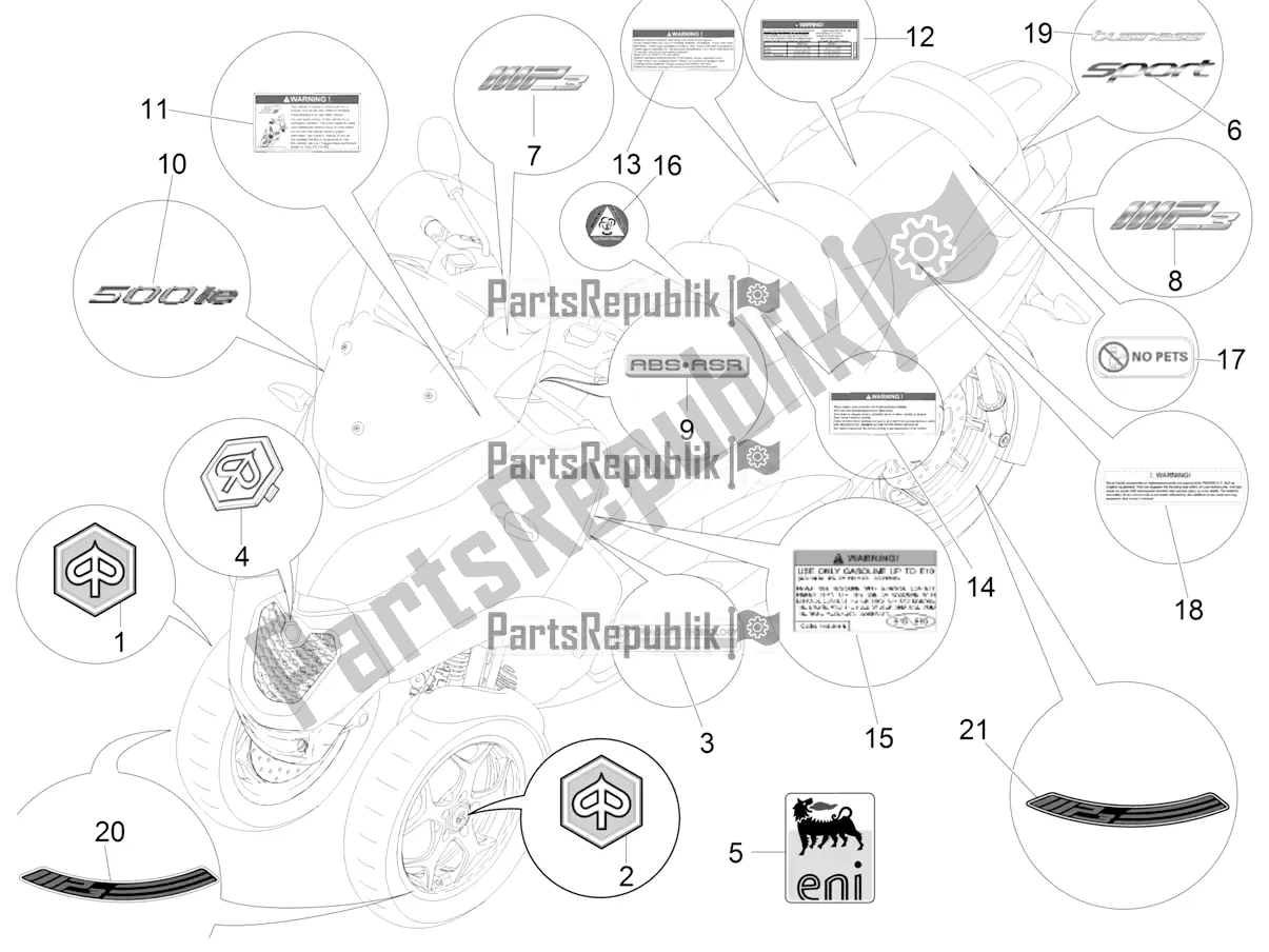 Tutte le parti per il Piatti - Emblemi del Piaggio MP3 500 Sport Business ABS USA 2019