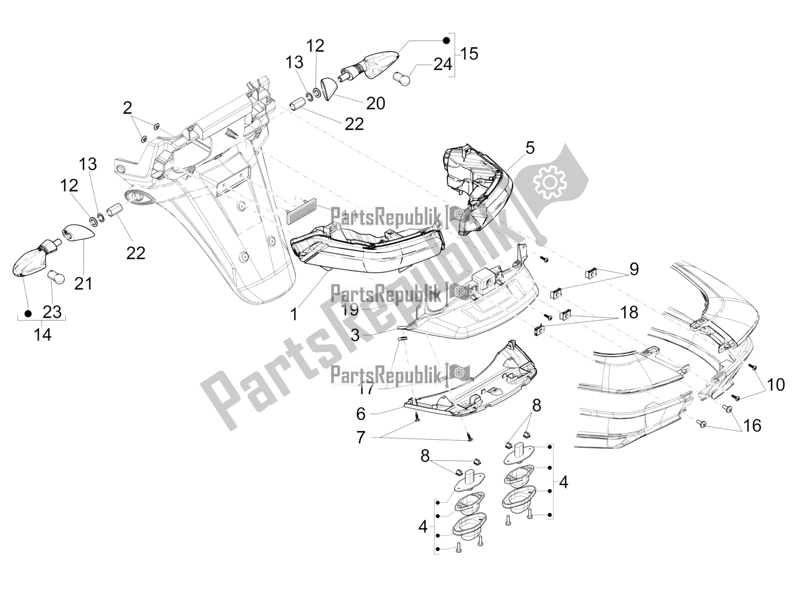 Todas las partes para Faros Traseros - Luces Intermitentes de Piaggio MP3 500 Sport Business ABS USA 2019