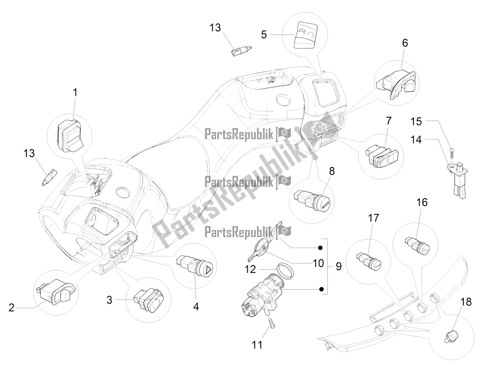 Todas las partes para Selectores - Interruptores - Botones de Piaggio MP3 500 Sport Business ABS USA 2019