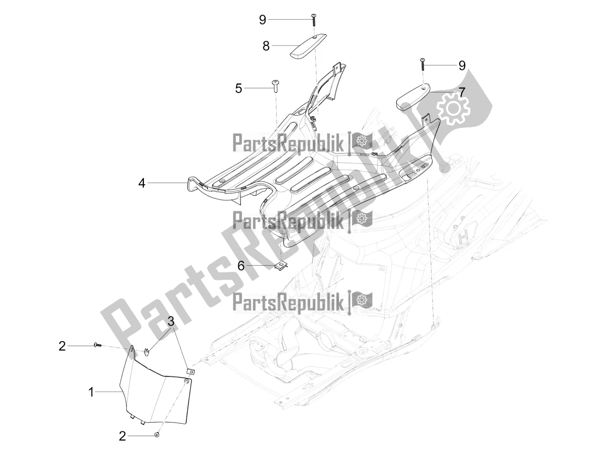 Todas las partes para Cubierta Central - Reposapiés de Piaggio Mymoover 125 Poste Italiane 2021